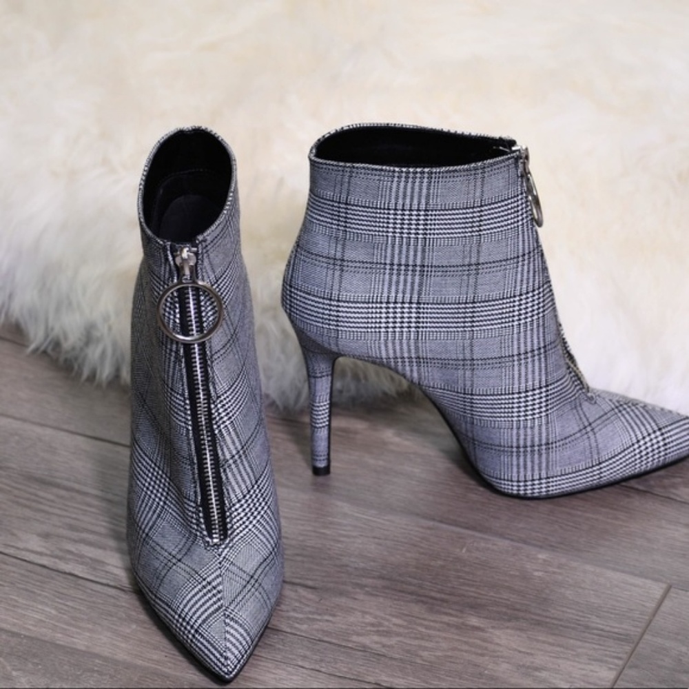 Plaid Stiletto Booties O Ring on sale